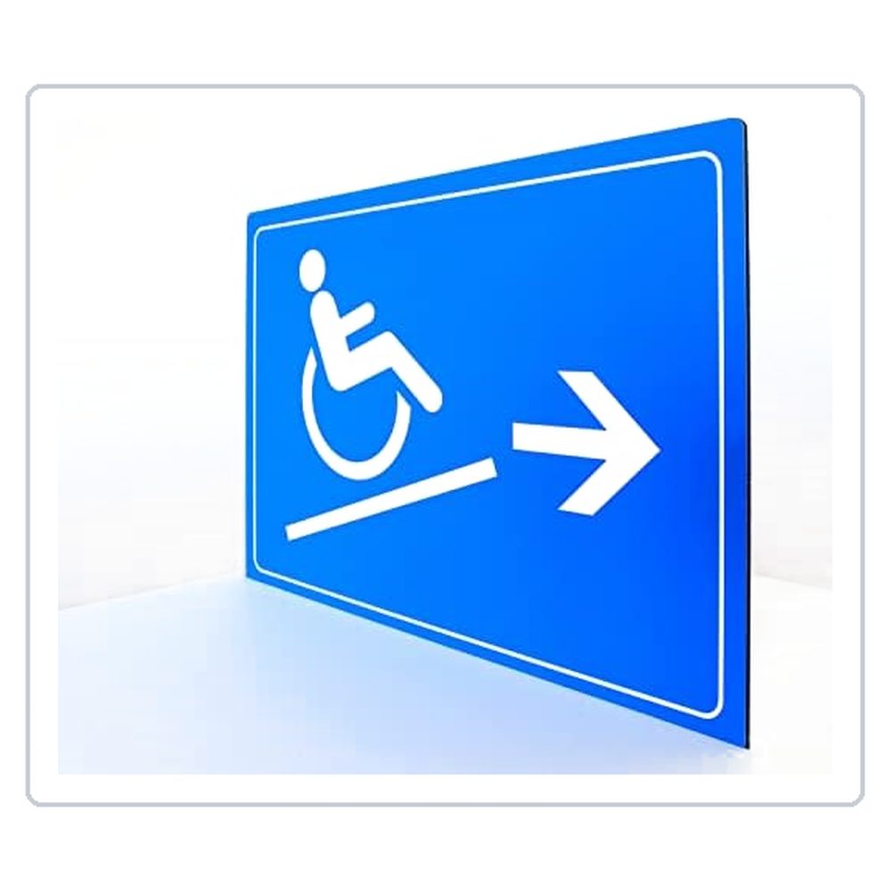 Rollstuhl Rampe rechts - Schild - Querformat - blau - 4 mm Alu Verbundplatte