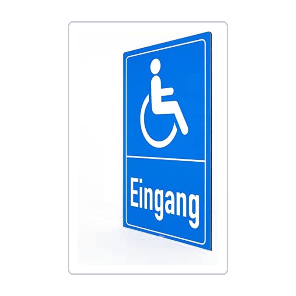 Behinderten Eingang - Schild - Hochformat - blau - 4 mm Alu Verbundplatte