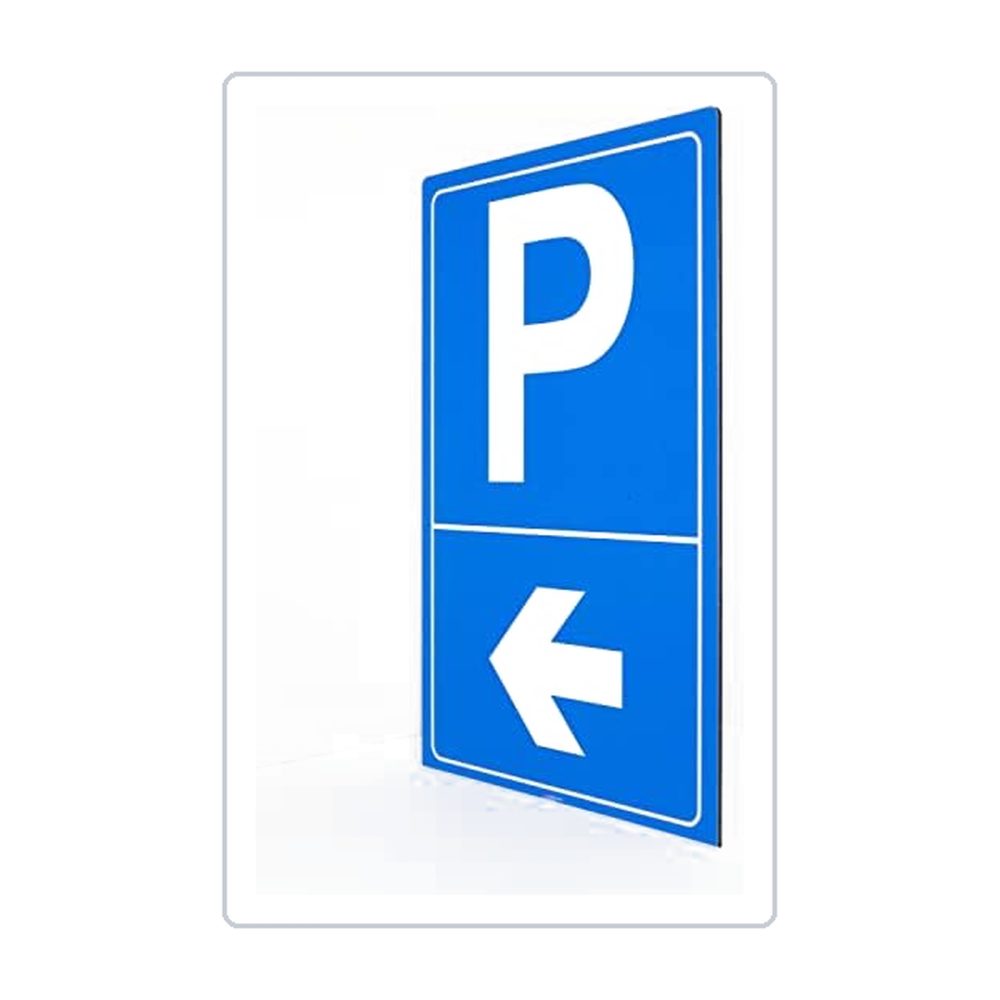 Parkplatz - Pfeil nach links - Schild - Hochformat - blau - 4 mm Alu Verbundplatte