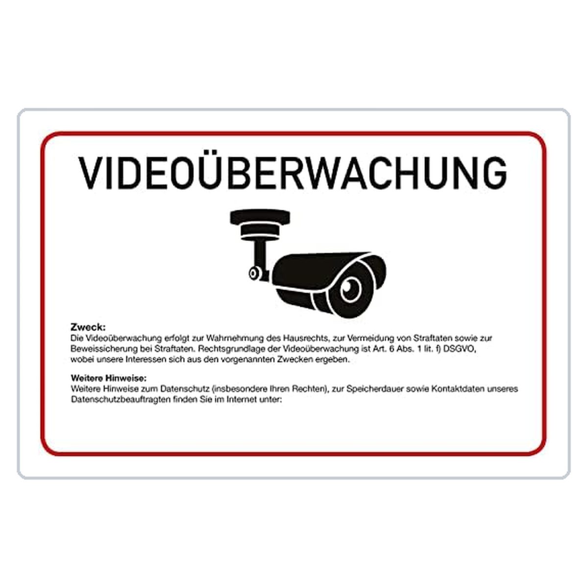 Videoüberwachung - Schild - Text nach DSGVO und Ihr Text - 4 mm Alu Verbu