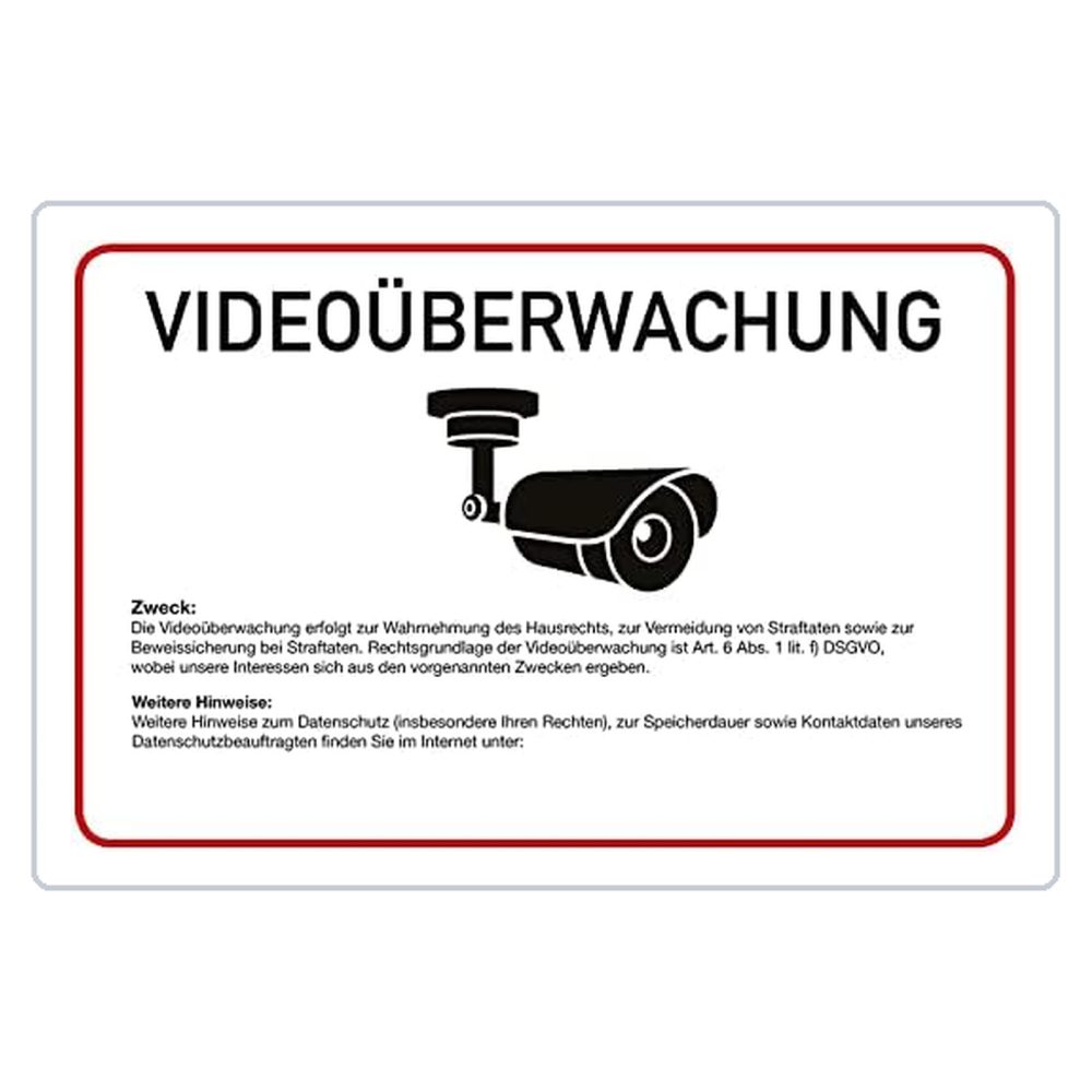 Videoüberwachung - Schild - Text nach DSGVO und Ihr Text - 4 mm Alu Verbu