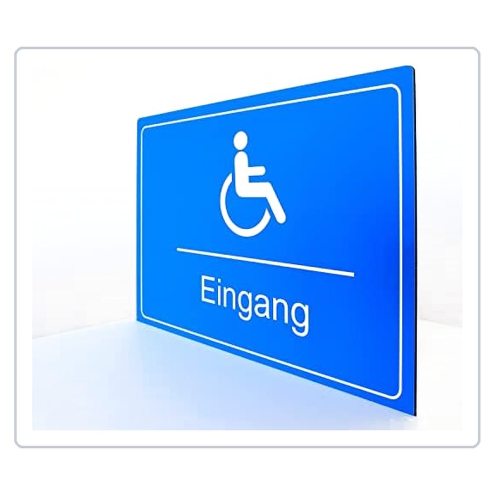 Behinderten Eingang - Schild - Querformat - blau - 4 mm Alu Verbundplatte