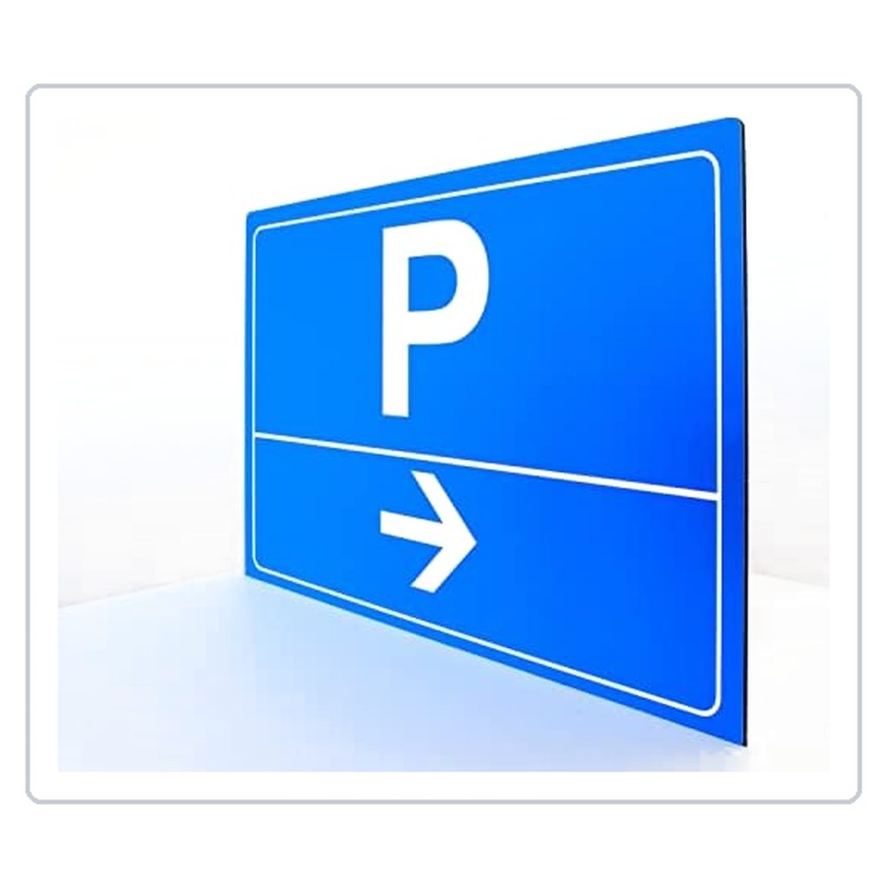 Parkplatz - Pfeil nach rechts - Schild - Querformat - blau - 4 mm Alu Verbundplatte