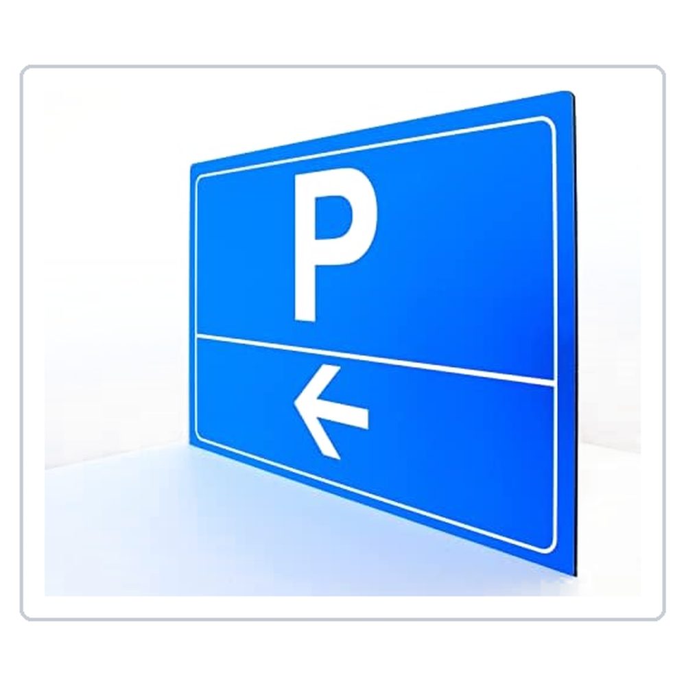 Parkplatz - Pfeil nach links - Schild - Querformat - blau - 4 mm Alu Verbundplatte