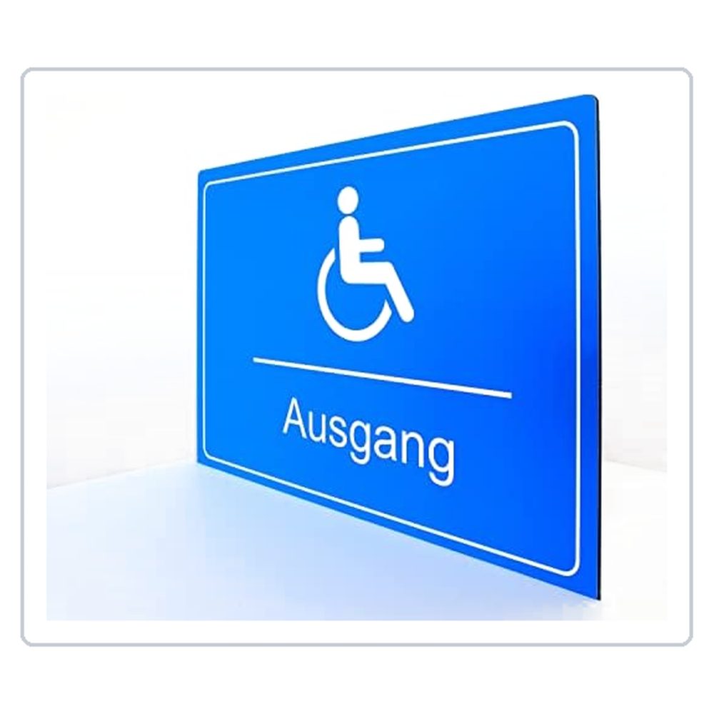 Behinderten Ausgang - Schild - Querformat - blau - 4 mm Alu Verbundplatte