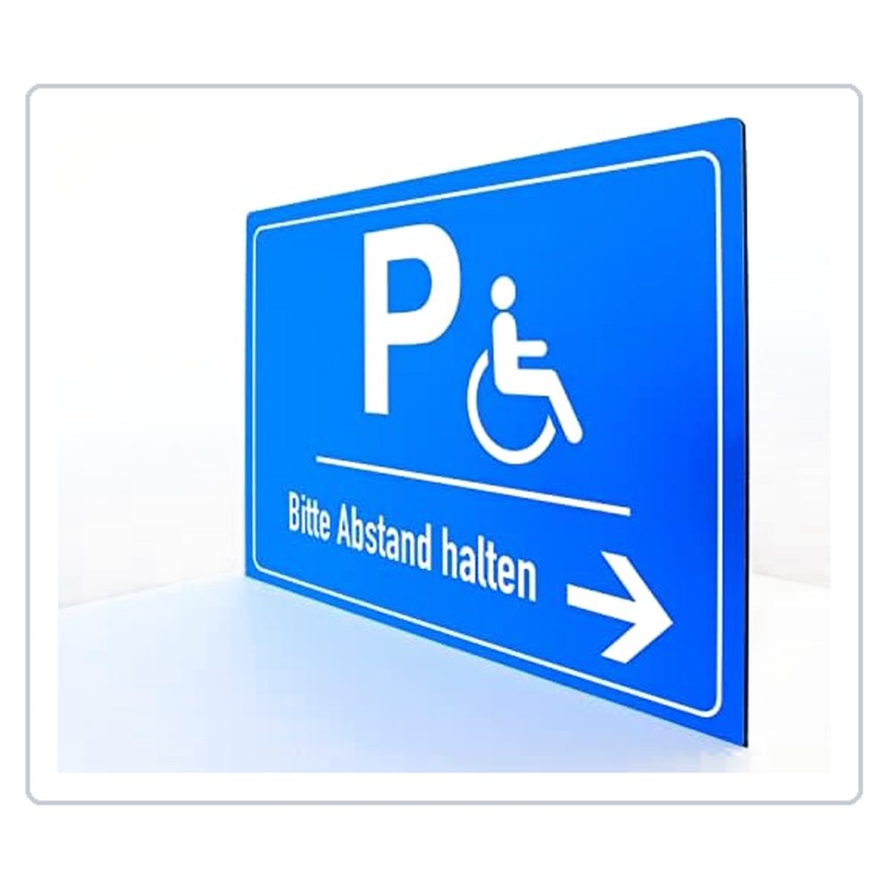 Behinderten Parkplatz - Abstand halten - Schild - Querformat - blau - 4